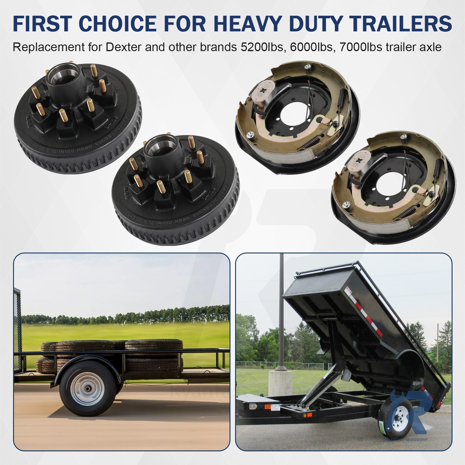 Trailer wheel hub kit 8 on 6.5" Bolt w/ 12" x 2" Left and Right Electric Brake