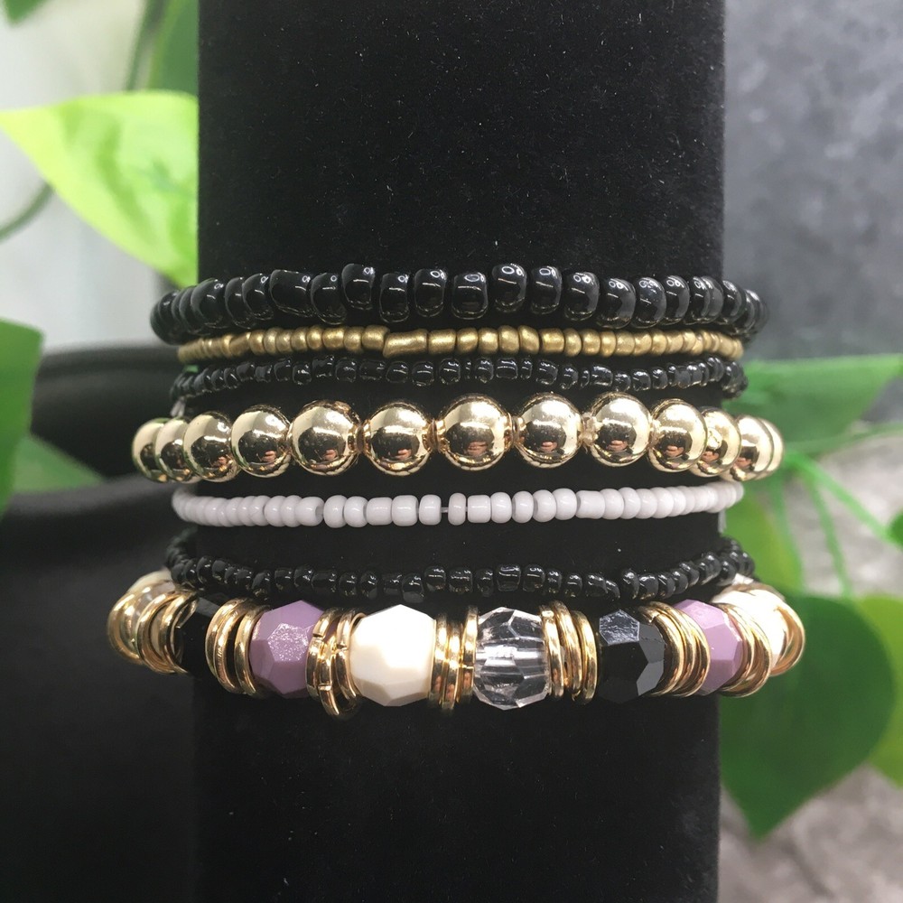 7 PC Handmade Bohemian Beaded Stackable Stretch Bracelet Set New B1960