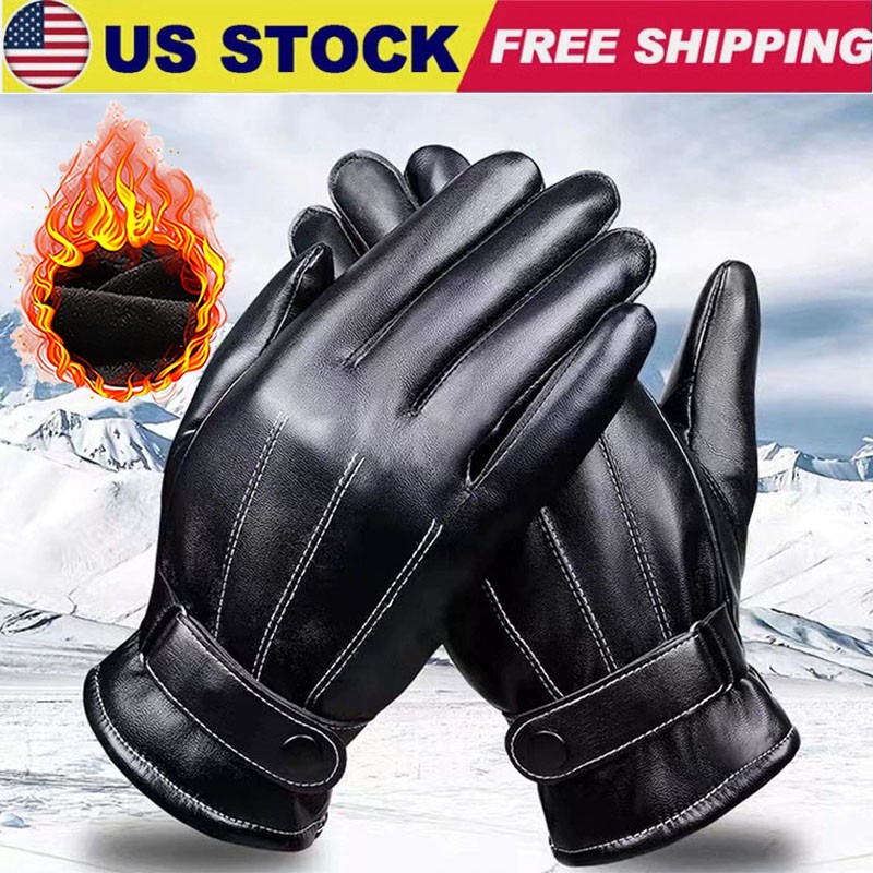 Black Driving Leather Soft Fleece Lined Thermal Winter