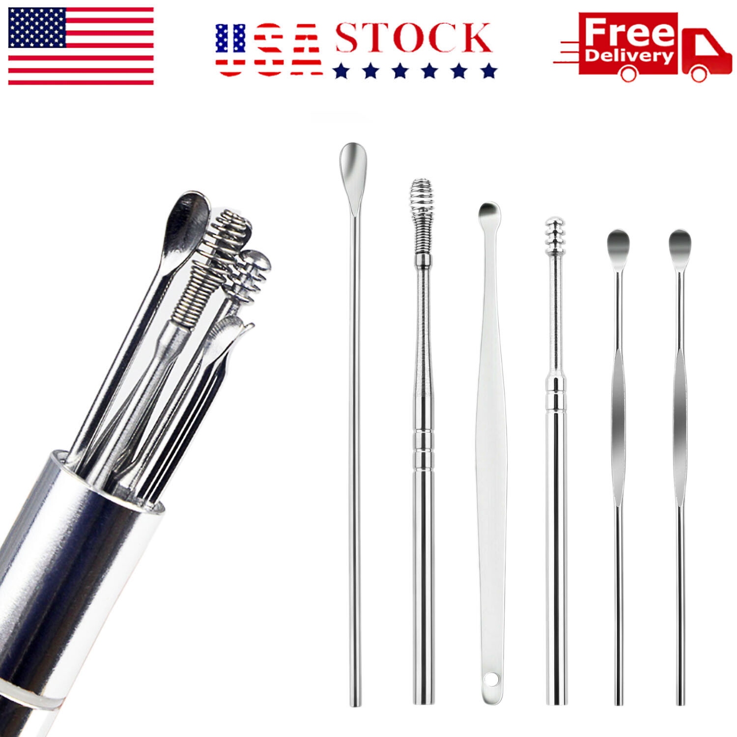 7 PCS Innovative Spring Ear Wax Cleaner Tool Set Ear Pick Ear Wax Removal Kit US