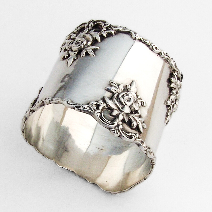 Rose Napkin Ring Gorham Sterling Silver Mono HML