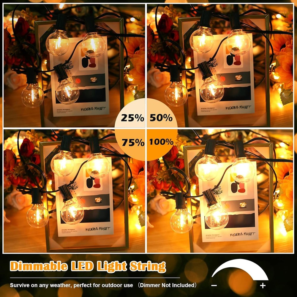 Brightever LED Outdoor String Lights 100FT Patio with 52 100 FT, Black