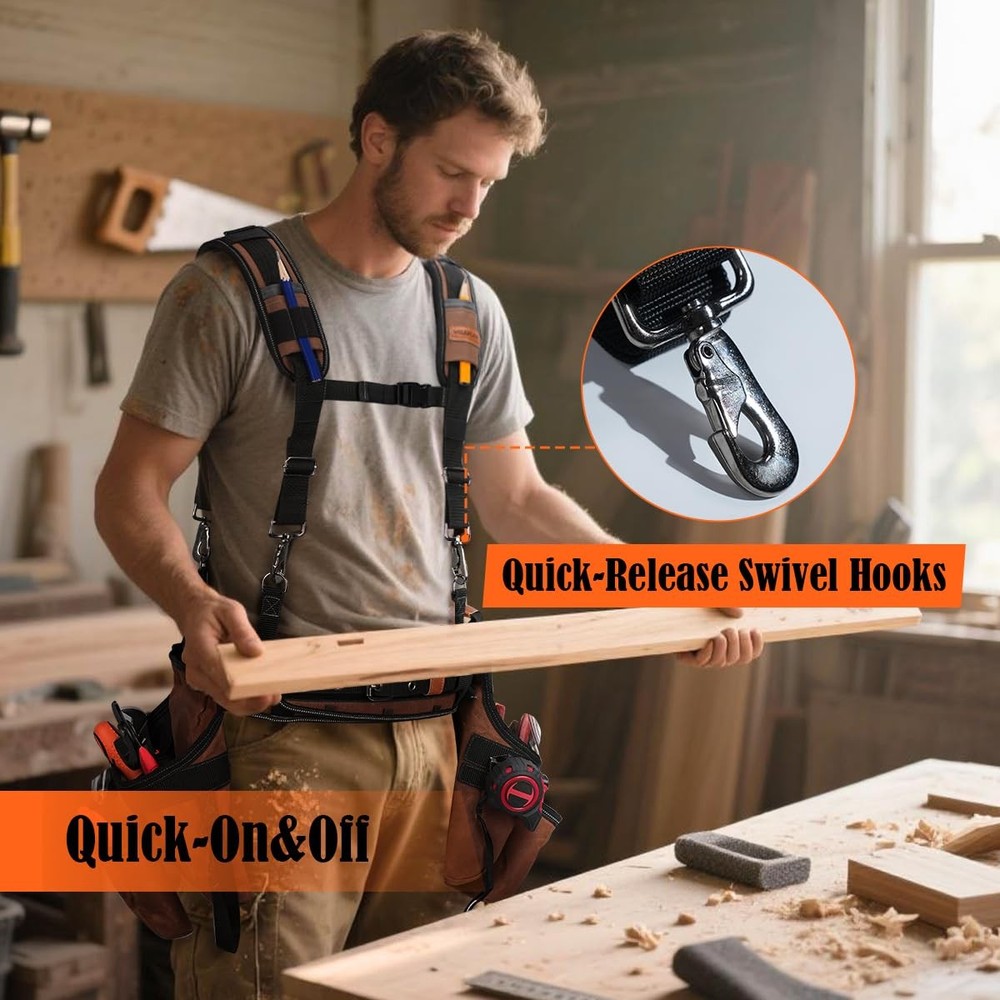 Heavy Duty Tool Belt Suspenders Padded Work Harness Adjustable New