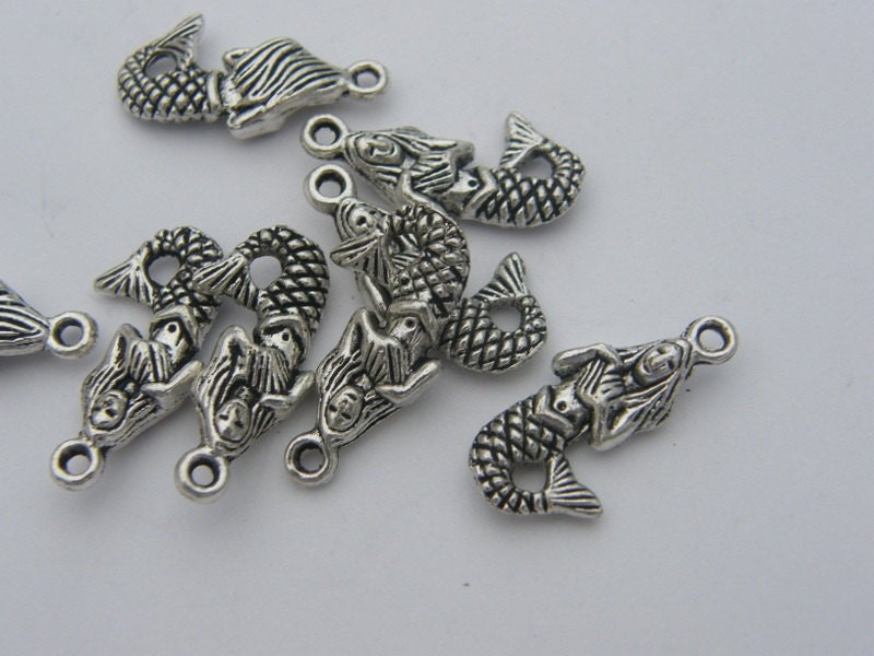 BULK 30 Mermaid charms antique silver tone FF656