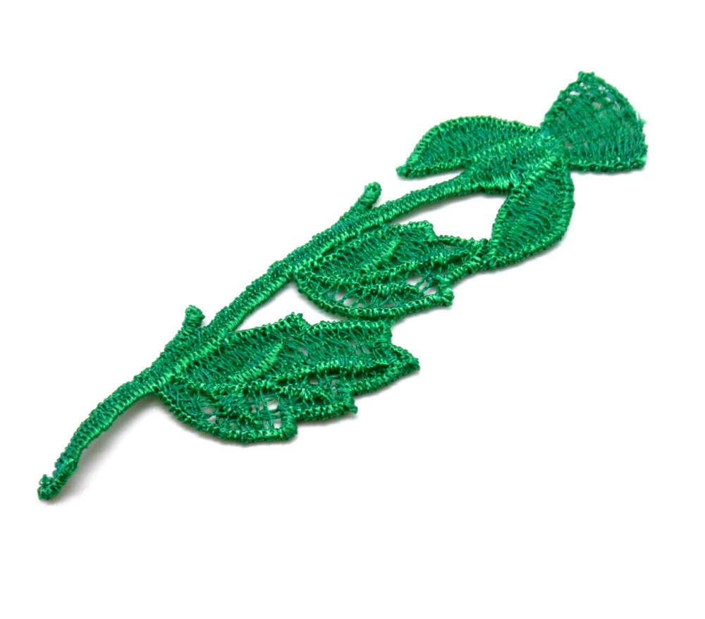 Leaf Applique Patch Green Embroidered Stem Botanical Sewing Craft Vintage
