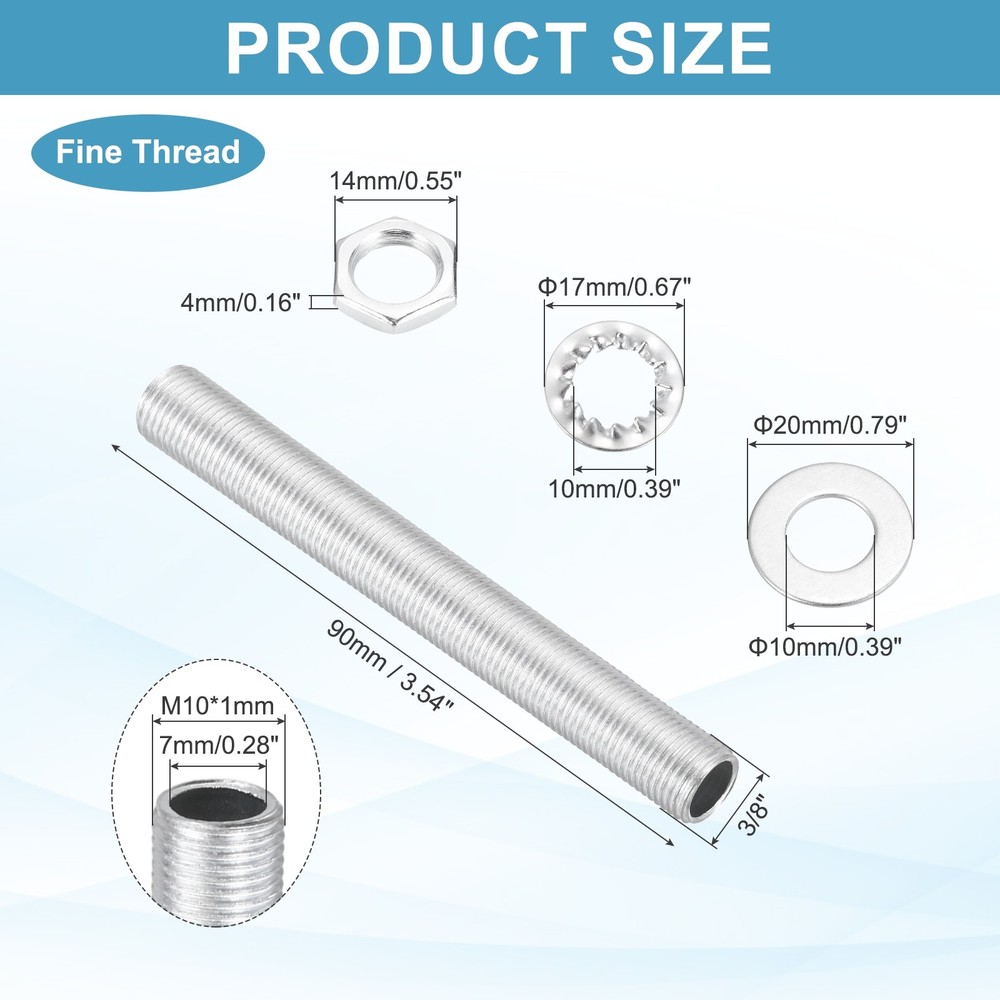 35Pcs 3.5" M10 Lamp Pipe Kit with Lock Nuts Washers for Assembly, Silver