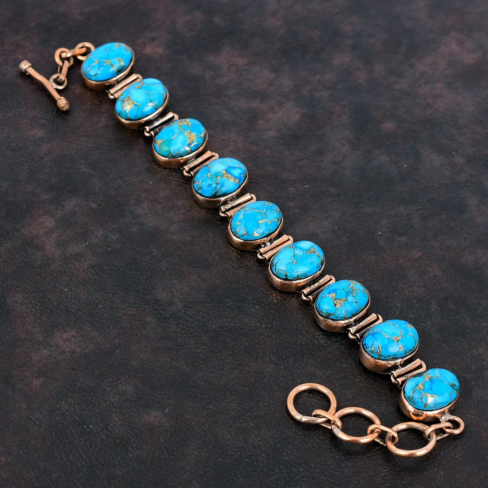 Blue Turquoise Jewelry Copper Gift For Briedsmaid Adjustable Bracelet 6.0"