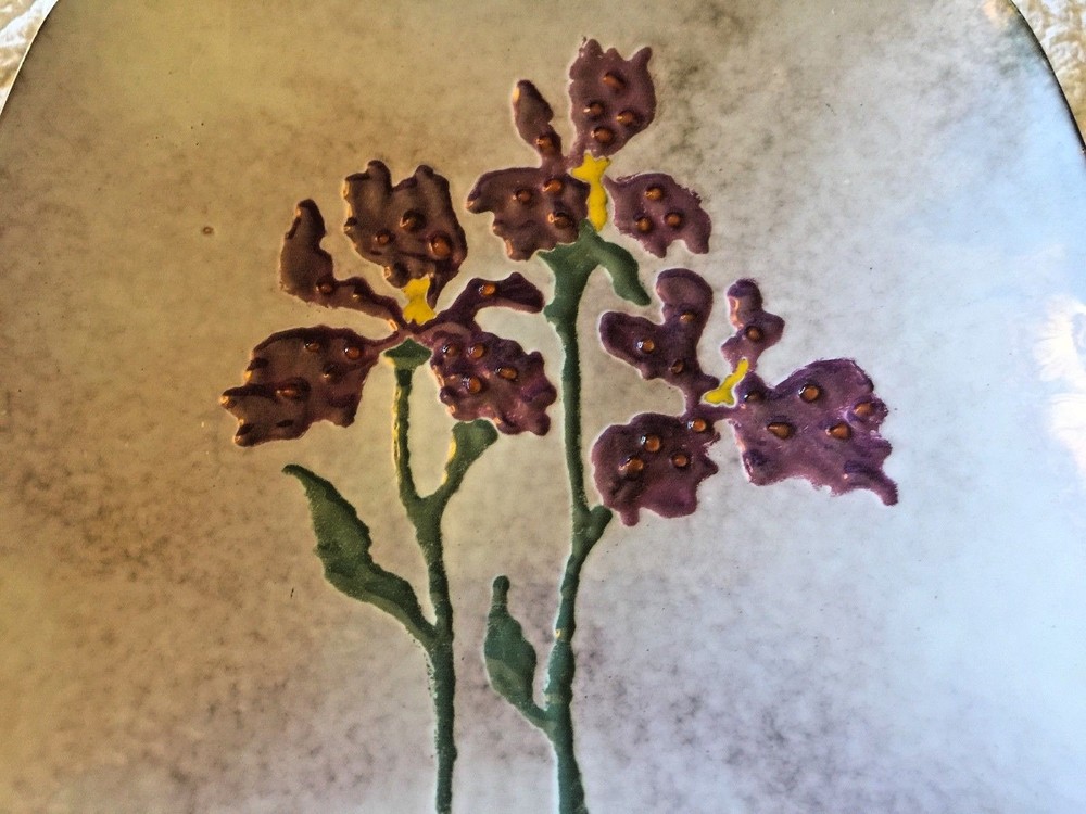 Enamel On Copper Bearded Iris Square Plate