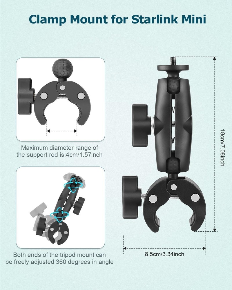 Starlink Mini Mount, Adjustable Clamp Mount for Old Version, Black