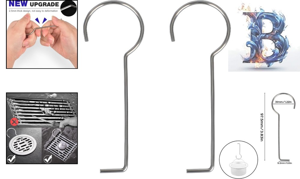 Durable Drain Grate Puller - 2 Pcs Stainless Steel Hooks for Easy Maintenance