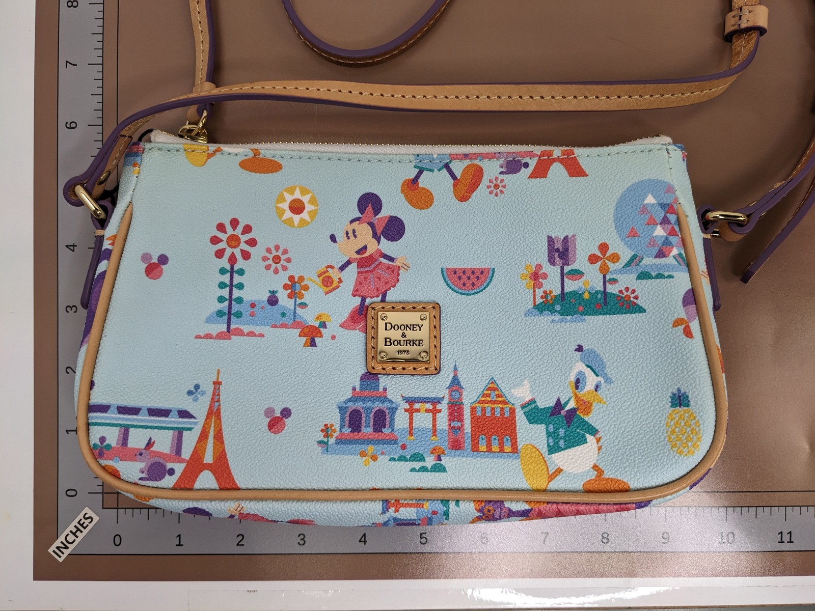 Disney Parks Dooney & Bourke Pouchette Crossbody Bag Epcot Flower Garden Lt Blue