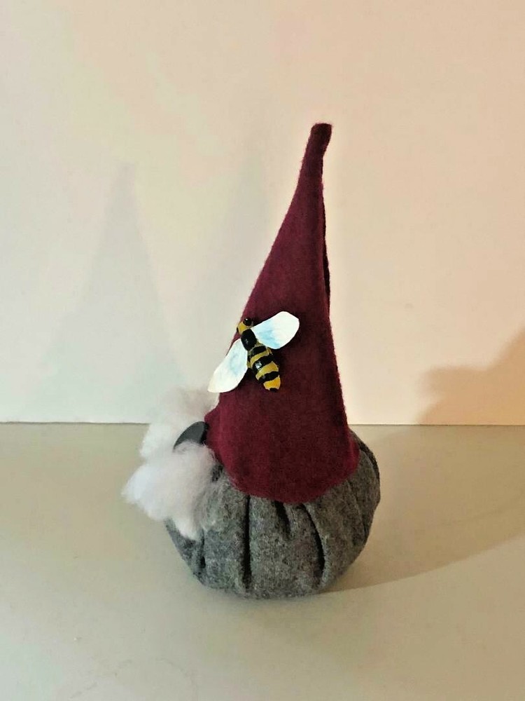 Gnome Handcrafted Bumble Bee on Maroon Hat Design