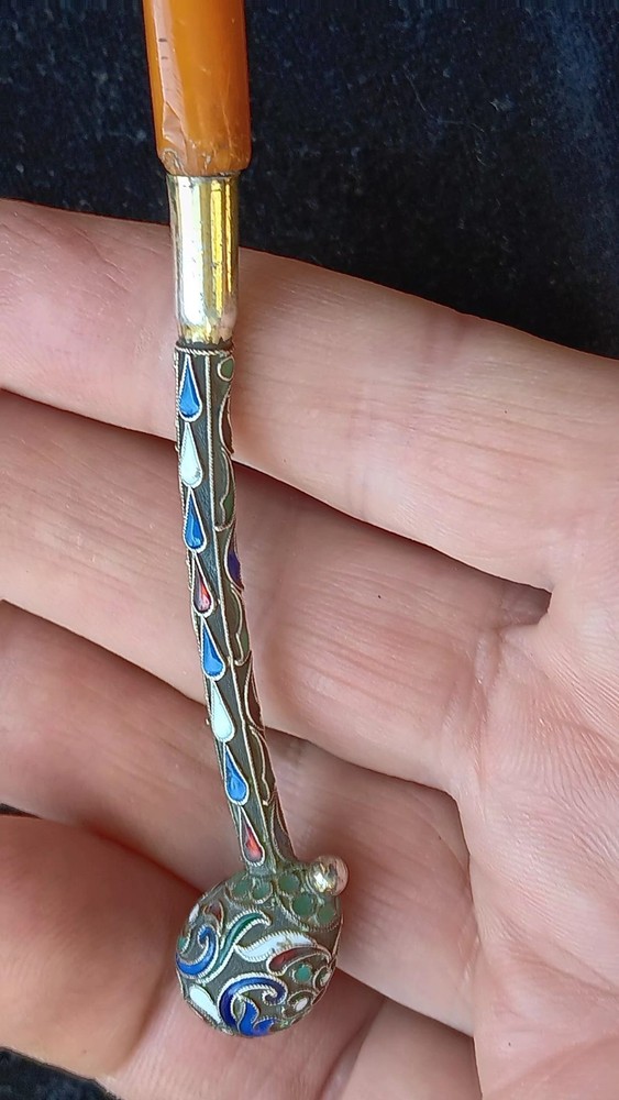 RUSSIAN IMPERIAL SOLID SILVER & CLOISONNE ENAMEL CIGARETTE HOLDER / PIPE