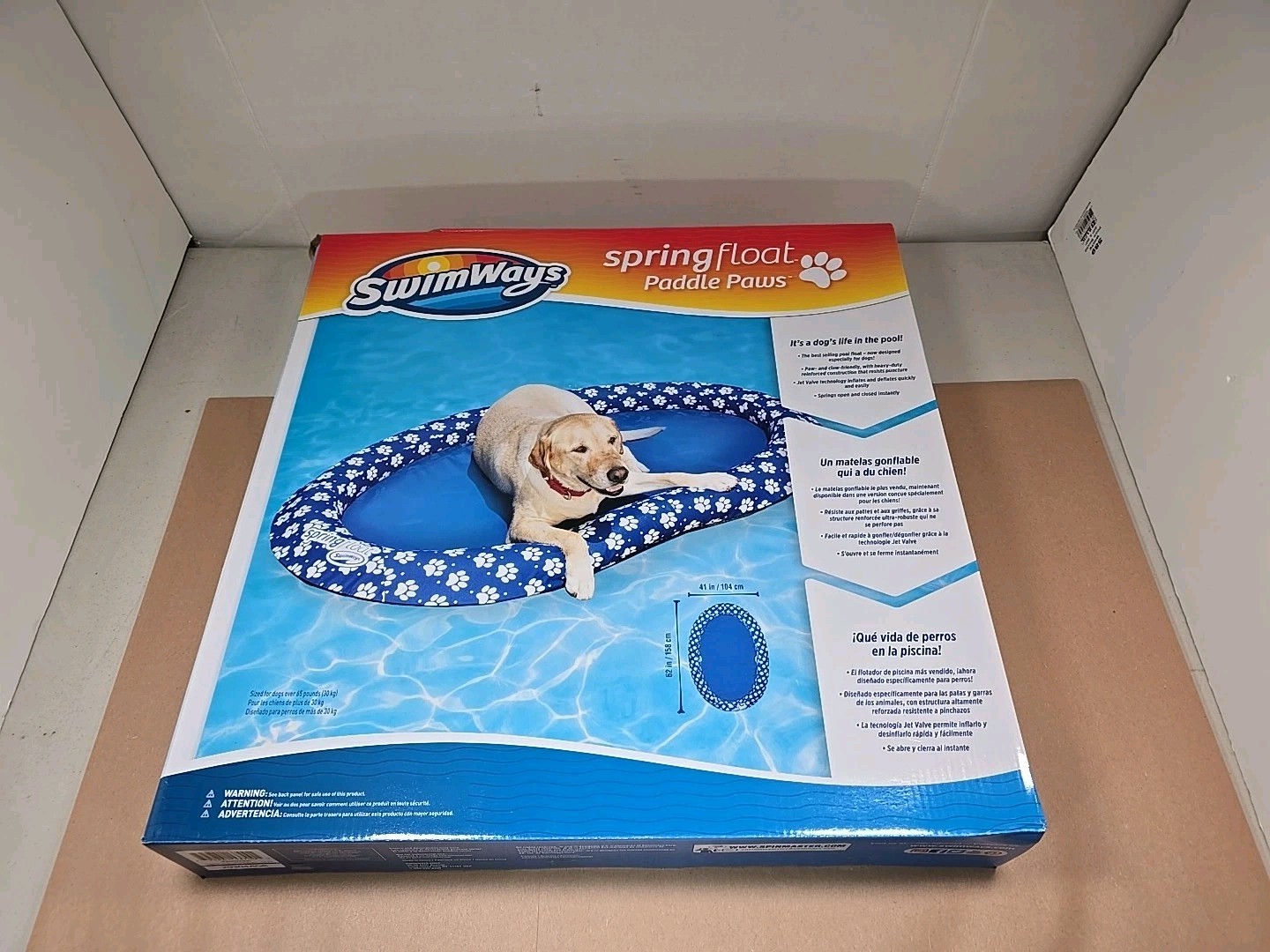 SwimWays Paddle Paws Spring Float Dog Raft, Large (65 lbs. and Up), Blue