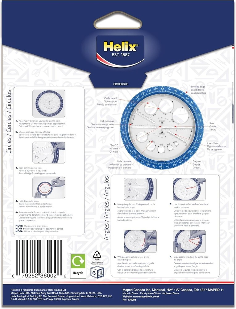 Angle and Circle Maker with Integrated Circle Templates, 360 Degree, 6 Inch /...