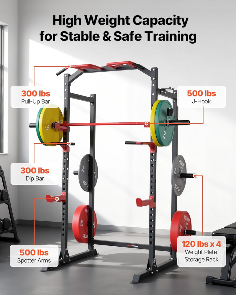 Power Cage Power Rack, Multifunctional Barbell Squat Rack with Adjustable Height