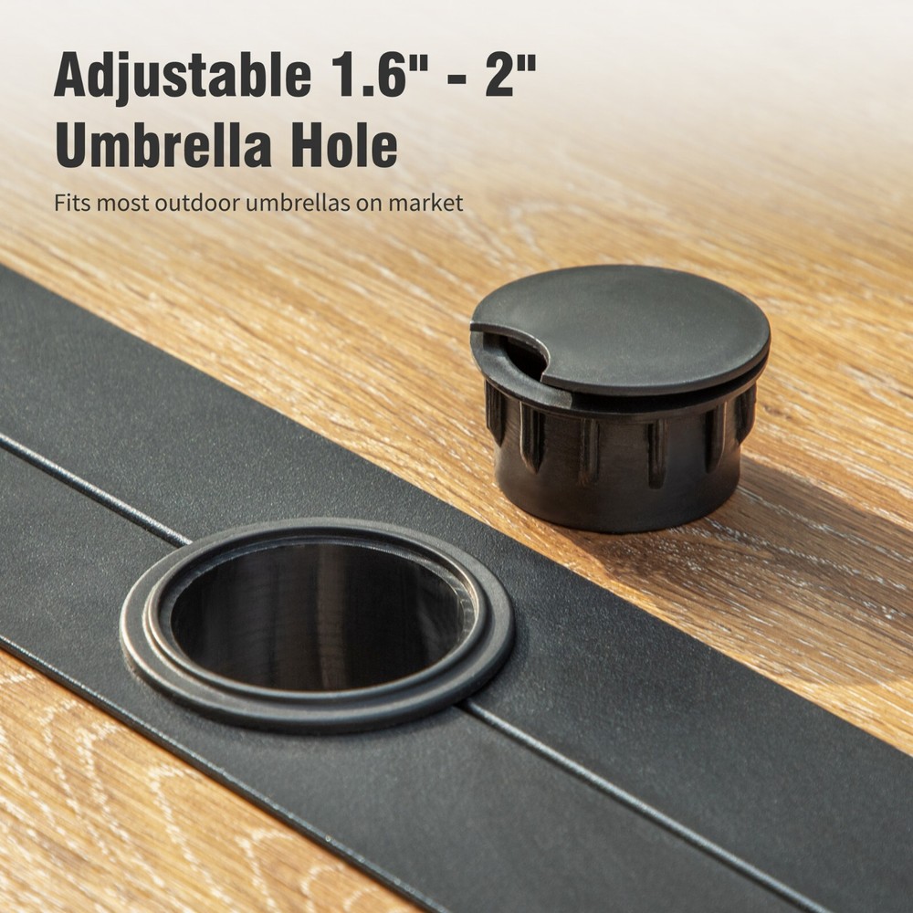 60''Patio Dining Table for 6 Person Outdoor Table with Umbrella Hole Rectangular