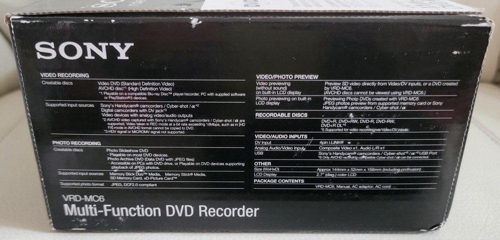 SONY DVDirect VRD-MC6 Multi-Function DVD Recorder w/ 2.7" Screen+AVCHD Recording