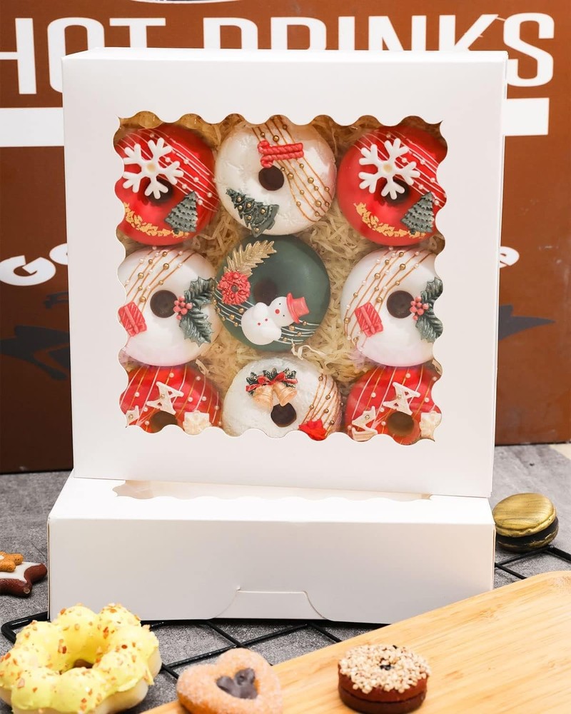 White 10x10x2.5 Inch Bakery Boxes with Window - 12 Pack Auto-Pop Up