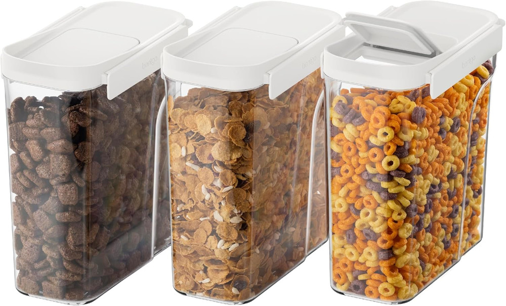 Pantry - 6-Piece Airtight Cereal Containers, Easy Push & Pour Lid, Stackable & C