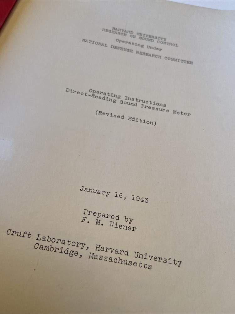 Sound Pressure Meter Harvard University Research Operating Instructions #D