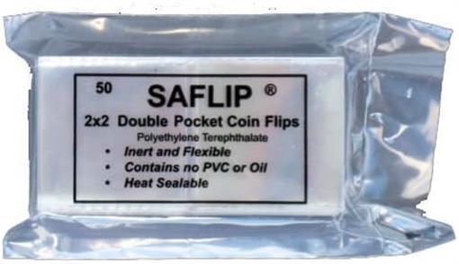 Saflip 2x2 Double Pocket Coin Flips Pack of 50 Mylar Saflips Archival Holders
