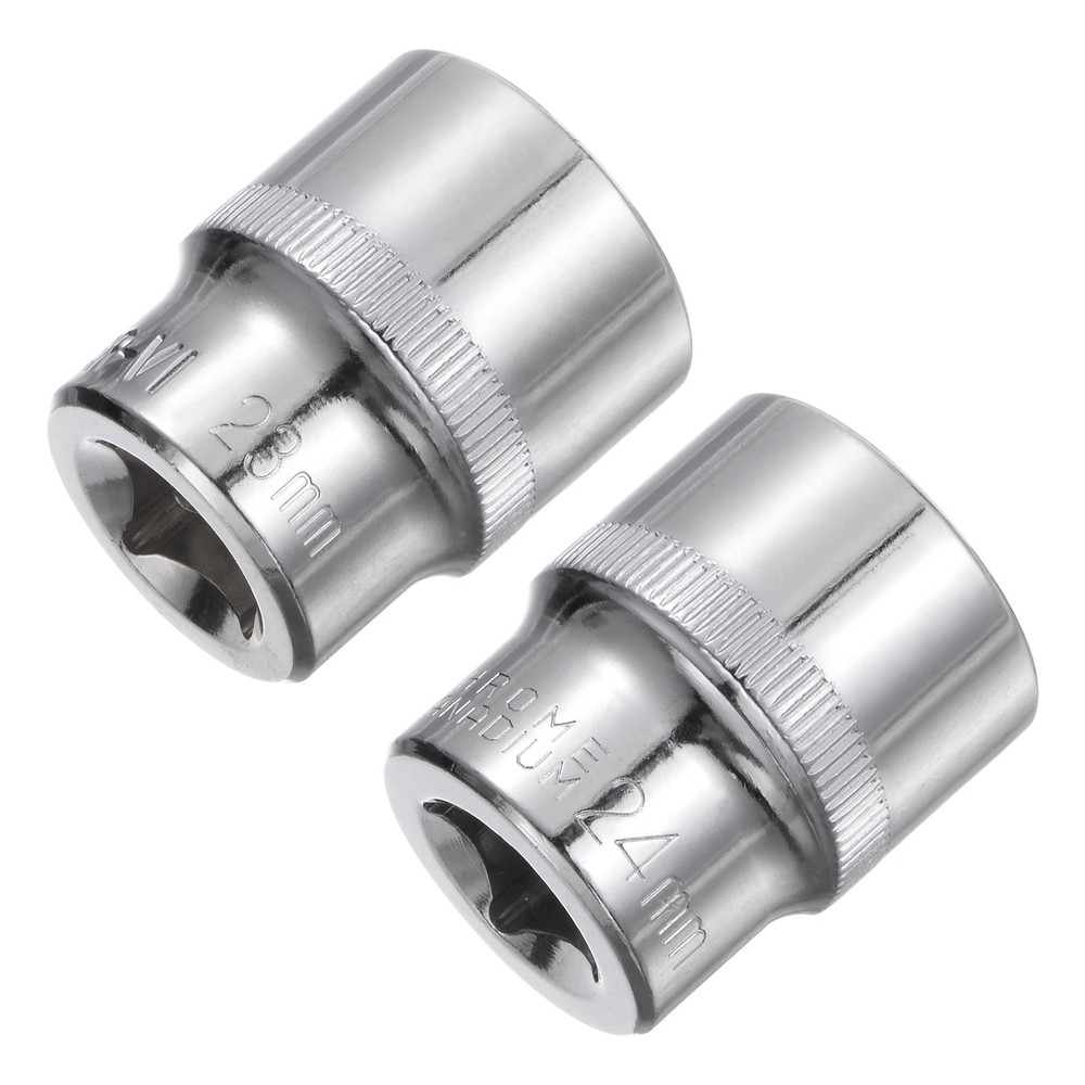 2pcs 6-Point Shallow Socket 1/2" Drive 23mm 24mm Cr-V Metric Socket
