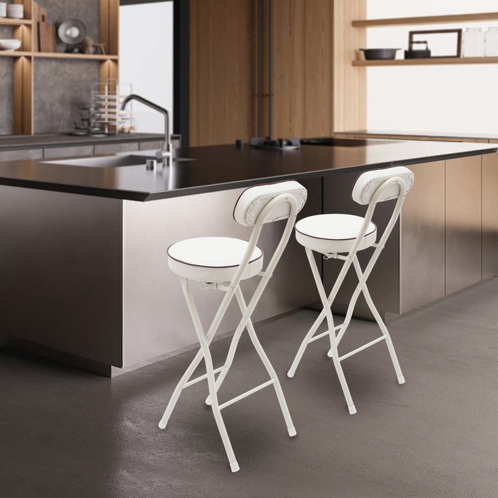 2PCS Bar Stool Portable Folding Stool Padded Folding High Chairs White
