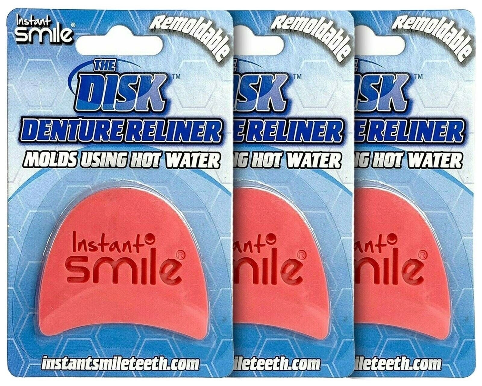 The Disk Denture Reliner Remoldable Re Liner 3 pack Instant Smile
