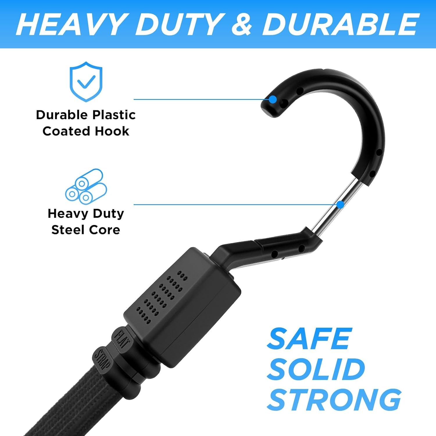 4-Pack 48 Inch Flat Bungee Cords with Hooks Premium Latex Bungie Straps Elastic