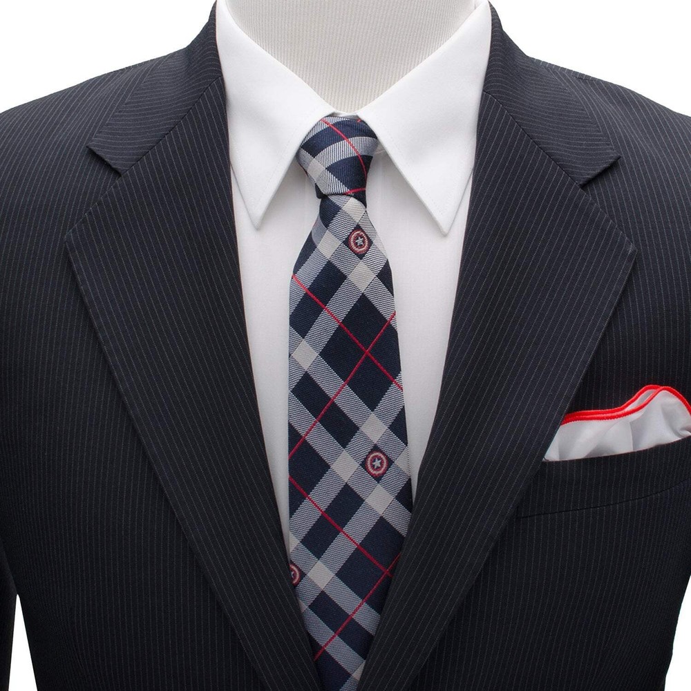 Marvel Captain America Blue Plaid Tie