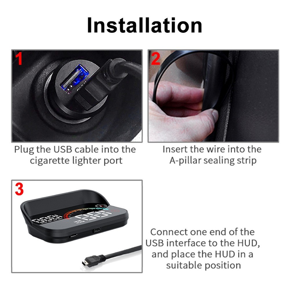 Speedometer HUD, Onboard Computer Head Up Display Gadgets Smart Time Compass