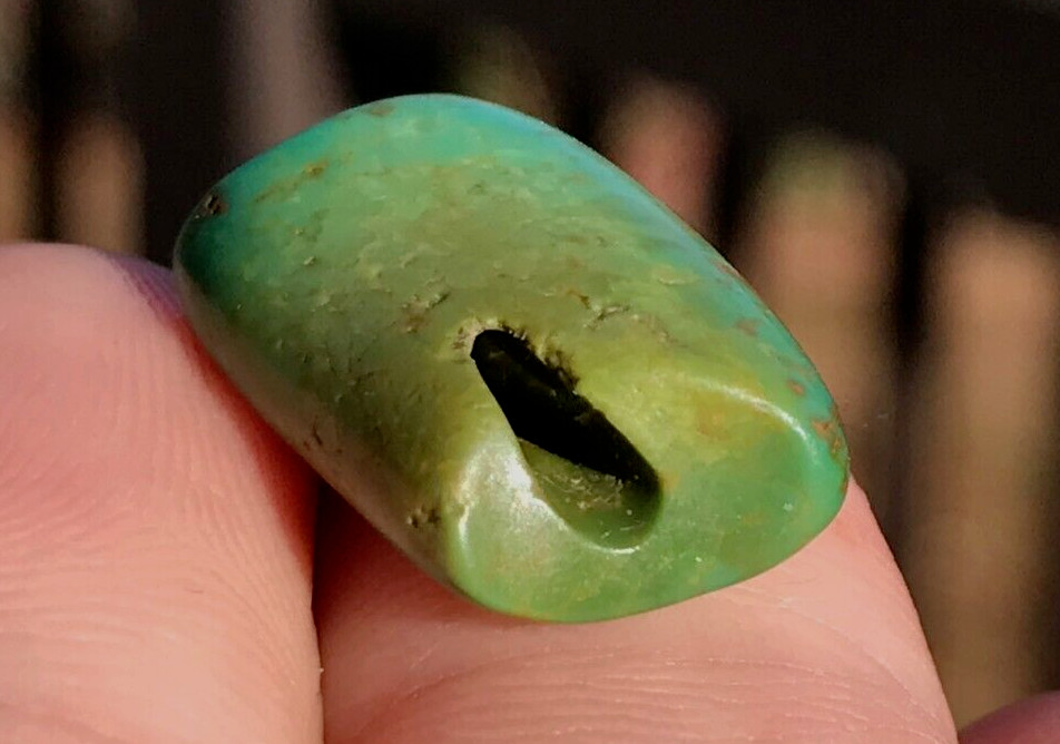 ANTIQUE RARE VERY OLD TIBETAN TURQUOISE BEAD - BEAUTIFUL WORN PATINA!