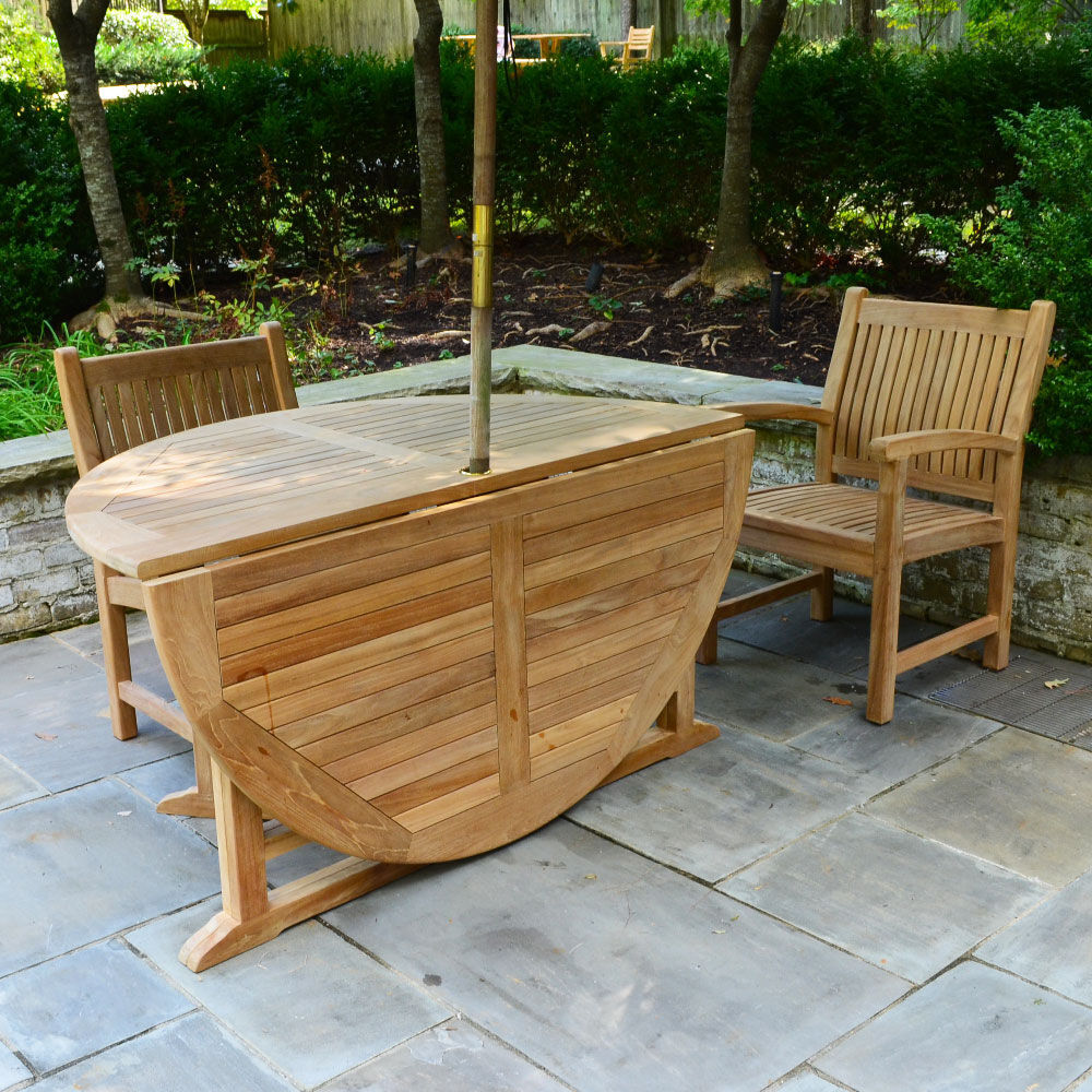 Ash & Ember Grade A Teak 59" Round Dining Table, Drop Leaf Design