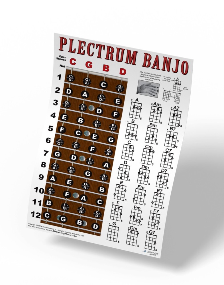 4 String Plectrum Banjo Fingerboard Chords Poster Chart