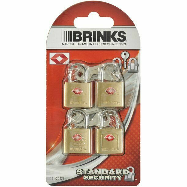 BRINKS TSA SOLID BRASS TRAVEL PADLOCK 4 PACK *DISTRESSED PKG