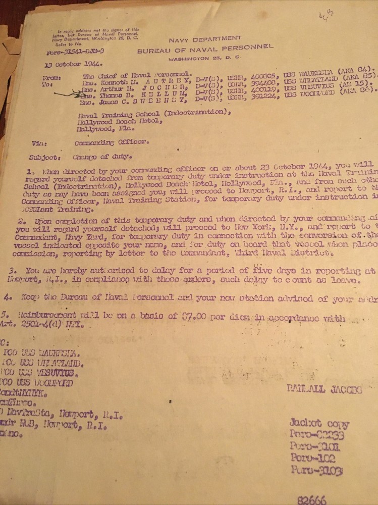 1945-46 U.S.S. VESUVIUS (AE-15) Original Papers Lot￼