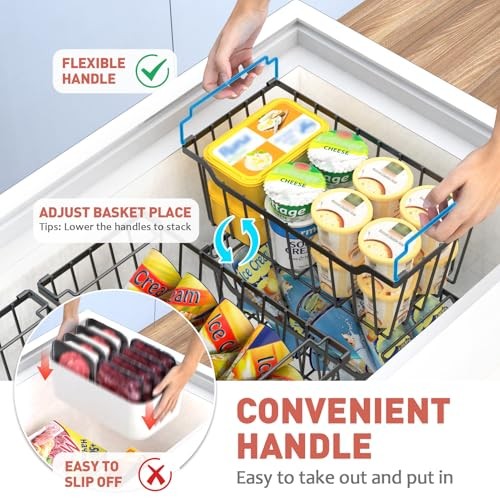 Freezer Organizer Bins with Foldable Handle Pack Stackable Freezer 8 Black