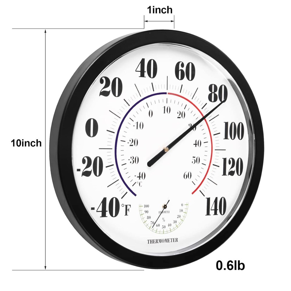 High Precision 10" Hanging Indoor-Outdoor Thermometer with Automatic Calibration
