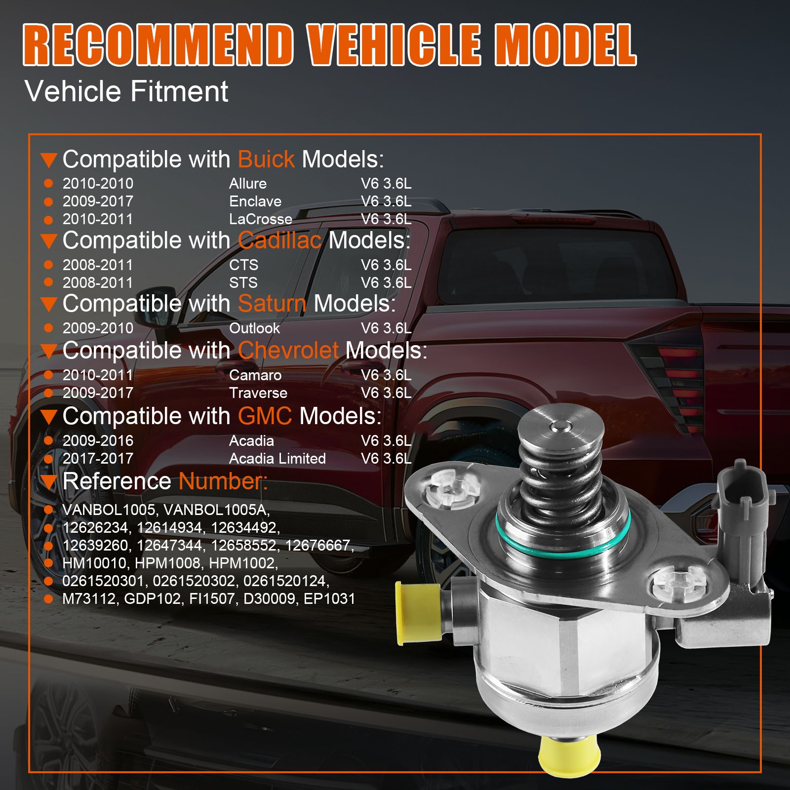 High Pressure Fuel Pump 12614934 12626234 For Buick Enclave Chevy Traverse 3.6L