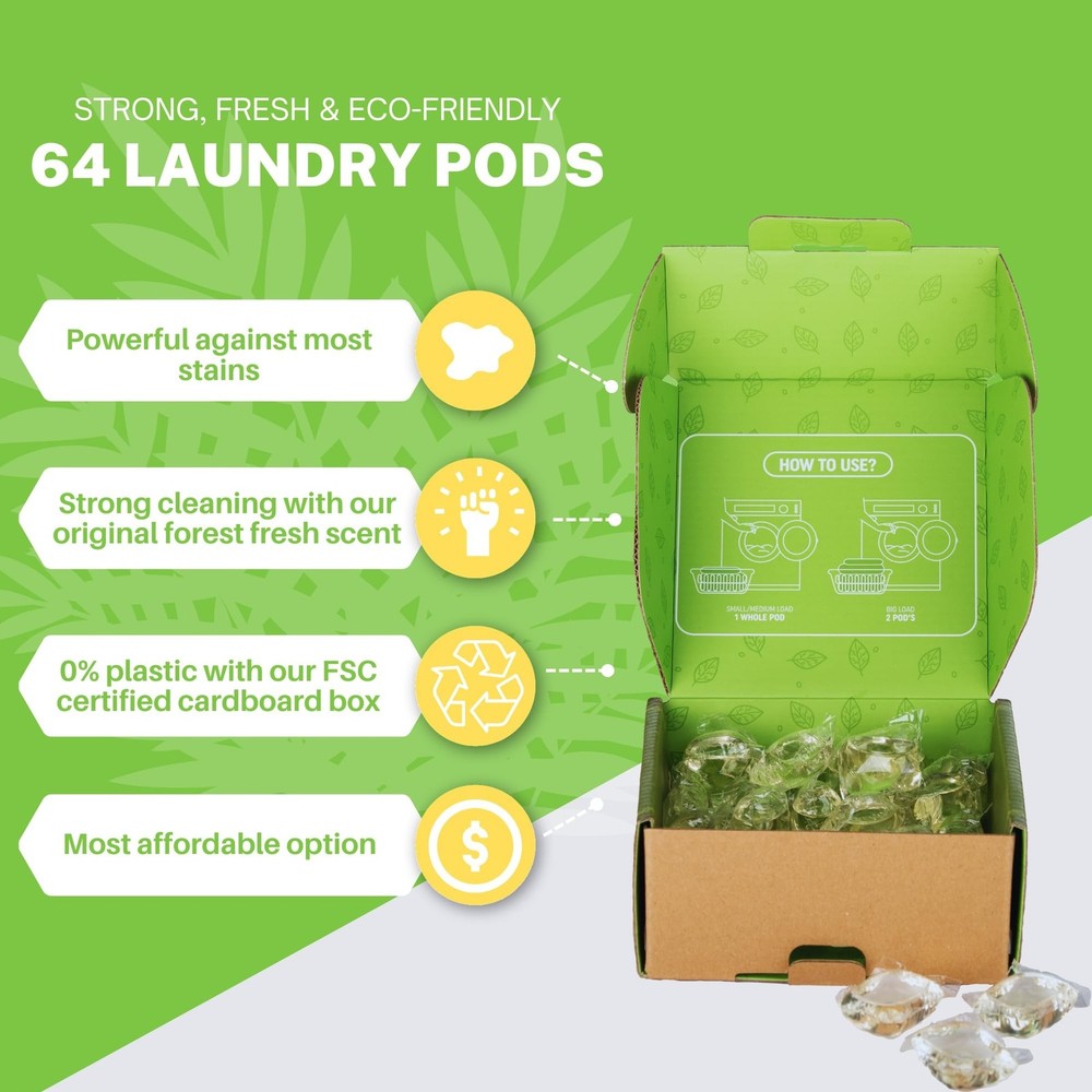 Laundry Detergent Pods, 64 Count, Fresh Scent, Eco Friendly, Biodegradable, H...