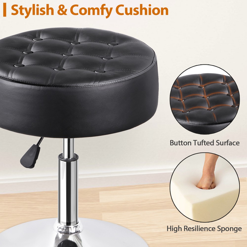 4PCS Adjustable Round Ottoman Stool Vanity Stool PU Leather Swivel Makeup Stool
