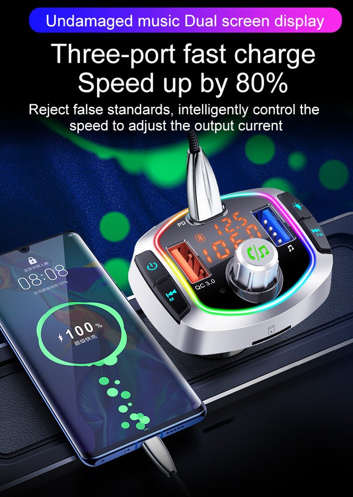 Bluetooth Car Adapter MP3 Player FM Transmitter Handsfree Dual Digital Display