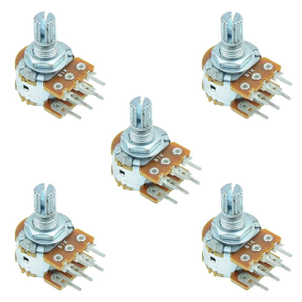 10k Linear 16mm Stereo Splined Potentiometer - 5 Pack