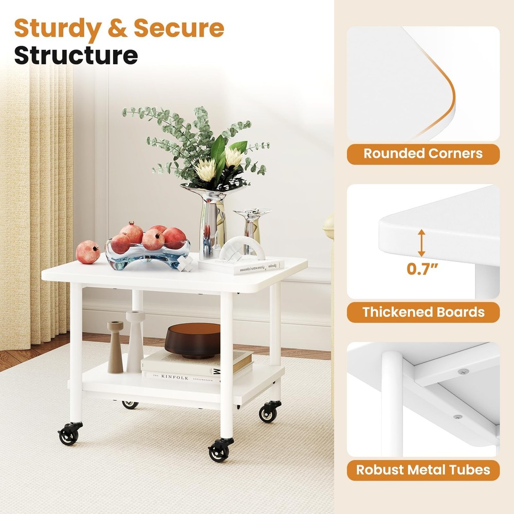 Under Desk Printer Stand, 2-Tier Mobile Printer Table with Storage Shelf, Loc...