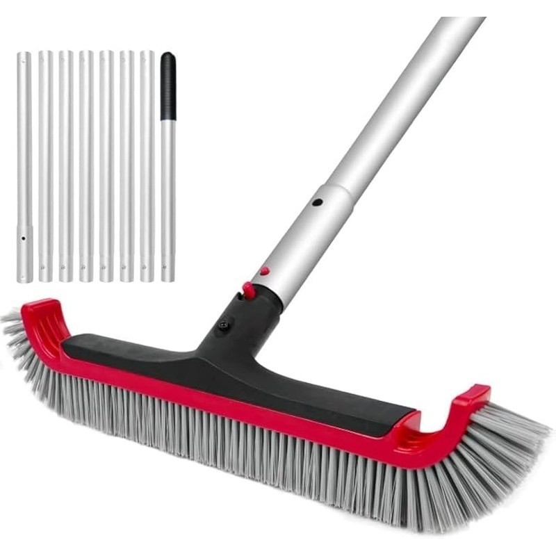 Adjustable Pool Cleaning Brush W/ Telescopic Pole Nylon Bristles Wall Tile Use