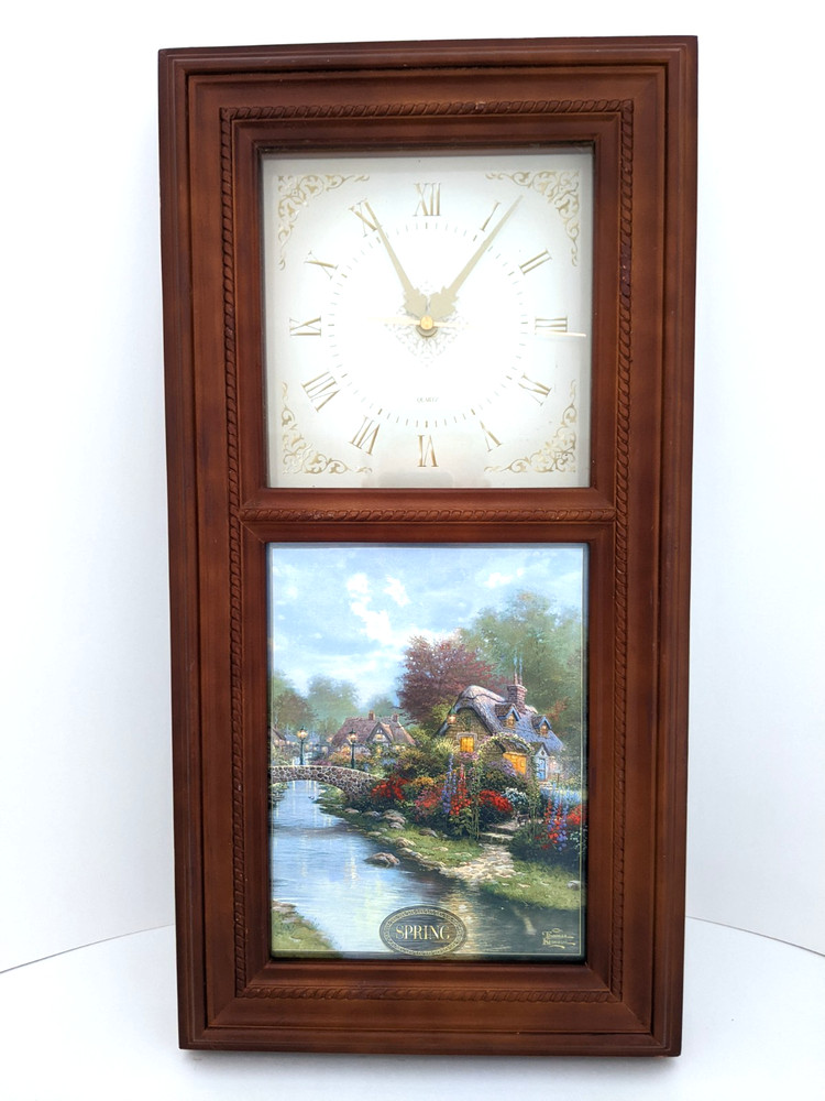 ✨Thomas Kinkade Stained Glass Clock with Complete Set Changeable Seasons