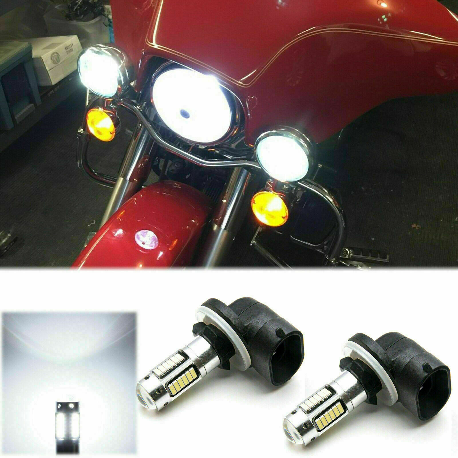 For Harley Davidson 2006-2017 Xenon White 881 LED Bulbs Passing Spot Fog Lights