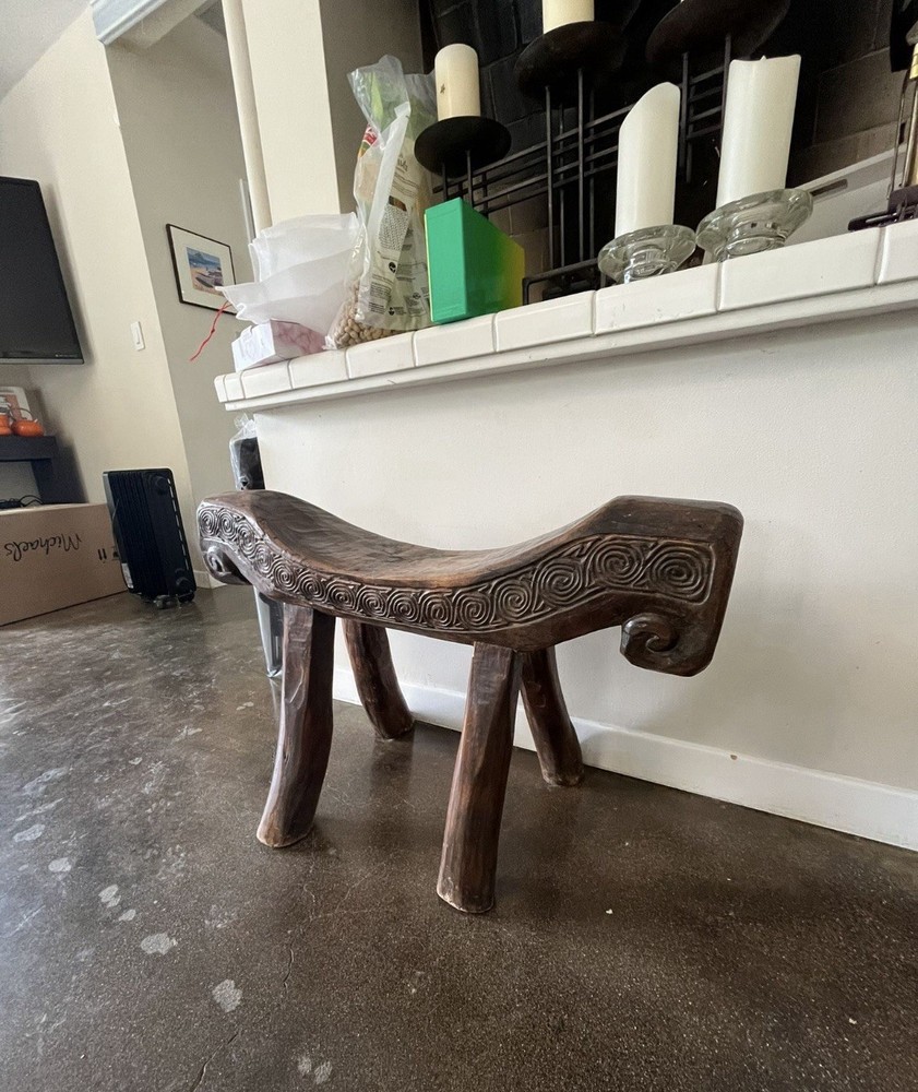 Hand Carved Solid Wood Polynesian Bench Seat