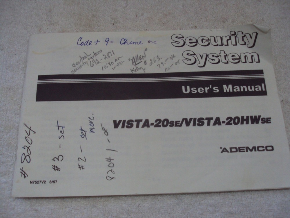 Ademco Vista 20SE Security System Installation / Programming Guide and Manual